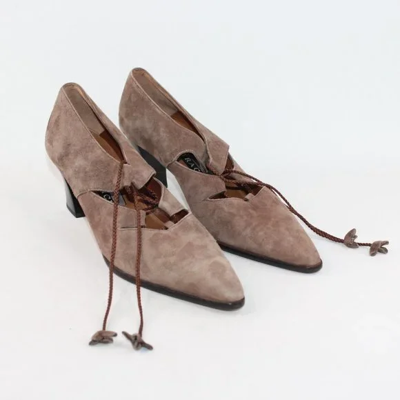 Ellen Tracy Womens Sz 10 Linda Allard Brown Suede Block Heeled Pointed Toes #135 - Picture 2 of 11